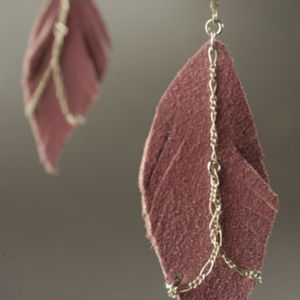 NWT Pink Suede Feather Earrings with Silver Chain